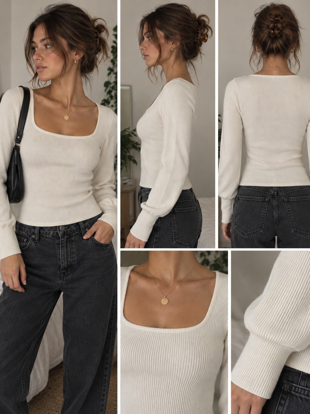 Madewell Cream Ribbed Square-Neck Sweater Size Small